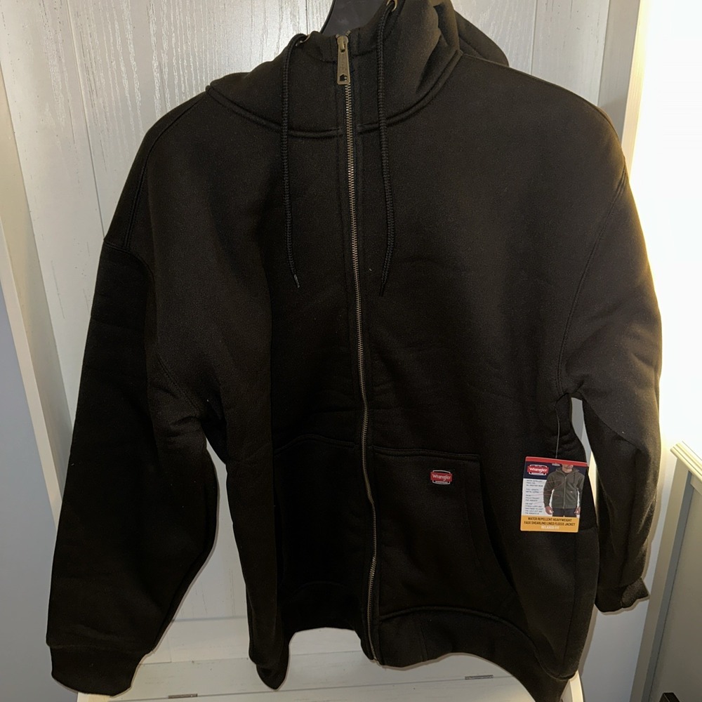 Wrangler Mens Workwear Sherpa Lined Hoodie Jacket XL Black Heavy Full Zip